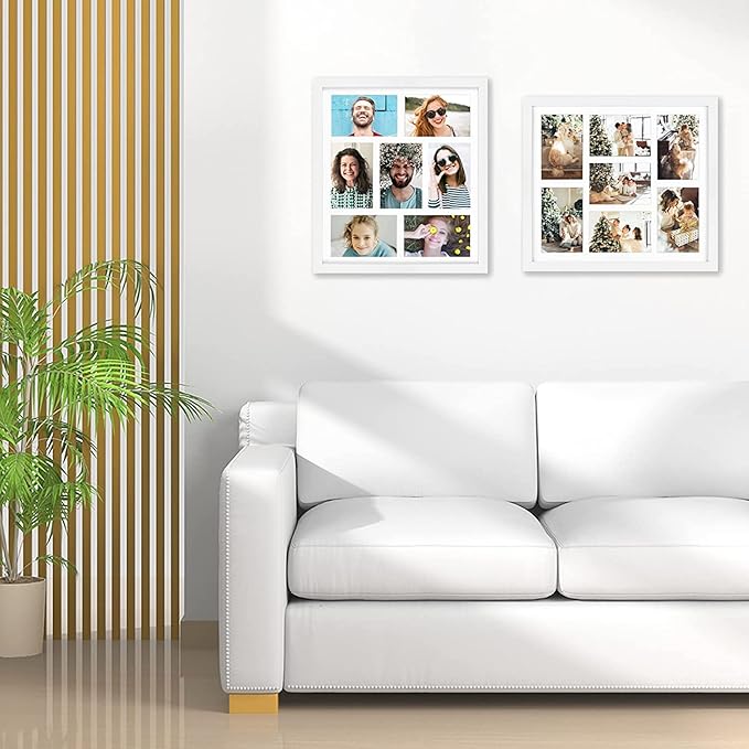 Golden State Art, Set of 2, 13.7x15.7 Matted White Wood 7-Opening for 4x6 Collage Picture Frame