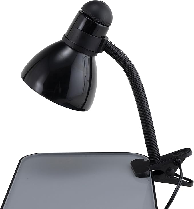 V- Light Black Adjustable Desk Lamp with Heavy Duty Clamp Clip, Flexible Gooseneck Lamp, Bed Light, Reading Lamp, or Study Light, 14 inches