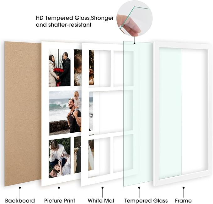 Golden State Art, Set of 2, 12x24 White Wood Picture Frame - White Mat for 8x10 And 5x7 Photos - Tempered Glass, Sawtooth Hanger, Swivel Tabs - Wall Mounting - Great for Gift