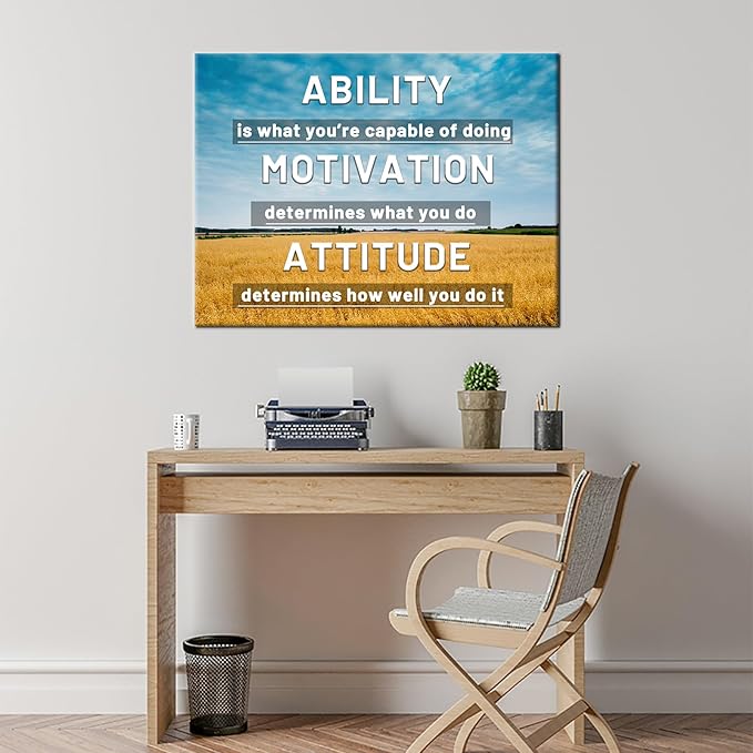Motivational Poster Wall Art Ability Motivation Attitude Inspirational Quotes Print on Canvas Picture Painting Artwork for Home Bedroom Gym Wall Decoration Stretched and Framed [24''Hx18''W]