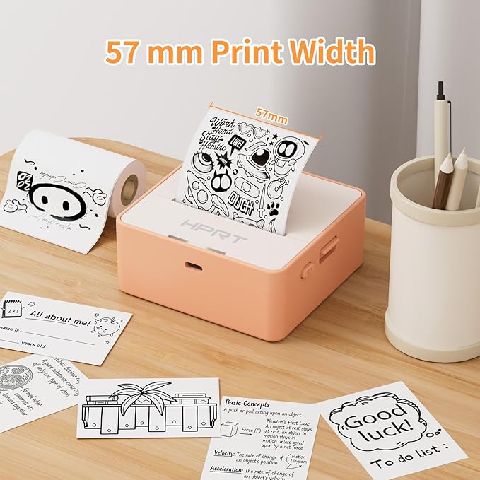 HPRT S2 Mini Sticker Maker, Portable Label Printer with 1 Roll Sticker Paper, Ideal for Study Notes, Text, Sticker, Memo, Checklist, Labels, DIY, Multiple Templates, Support 57mm Width Label(Orange)
