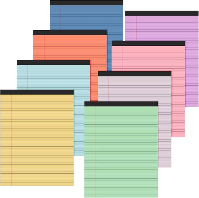 Fuutreo 8 Pcs 8.5'' x 11'' Colored Legal Pad 50 Sheets Per Writing Pads Narrow Ruled Notepad Perforated Writing Notepad Office Supplies for College Office Business (Candy Color)