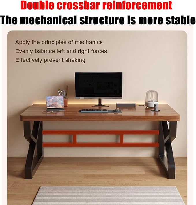 Office Desk，Computer Desk，Writing Desk Work Desk for Home Office, Study, Modern Simple Desk, Large legroom, Metal Frame(Brown,47.2in*23.6in*29.5in)