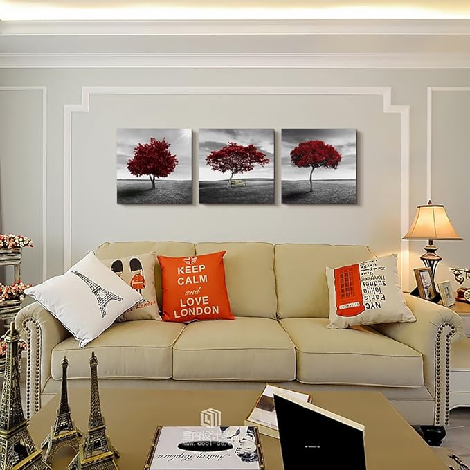 Canvas Wall Art for living room Bathroom wall decor-Panoramic black and white mangrove- 16" x 16" 3 Pieces Framed Canvas Prints Watercolor Modern scenery Office bedroom Home kitchen Decor picture