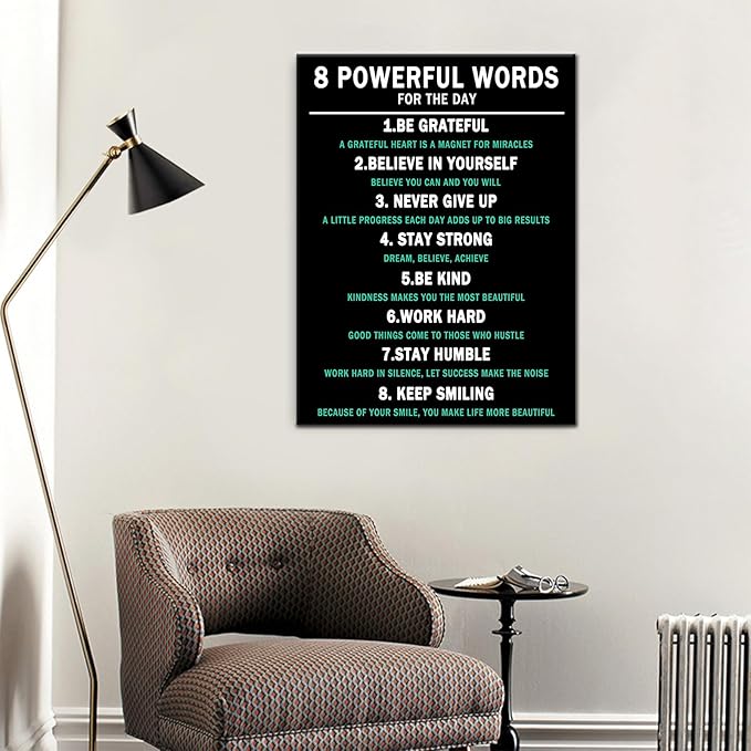 Inspirational Canvas Wall Art 8 Powerful Words Entrepreneur Positive Quotes Prints Poster for Bedroom Office Wall Decoration Modern Canvas Framed Artwork Picture Ready to Hang [18''Wx24''H]