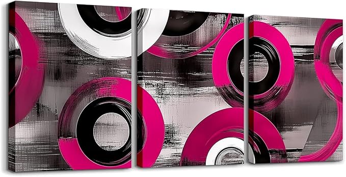 jejeloiu 12"x16"x3pcs Hot Pink Geometric Office Decorations Artwork Posters Boys Girls 3 Piece Canvas Wall Art for Living Room Bedroom Abstract Art Picture Wall Decor