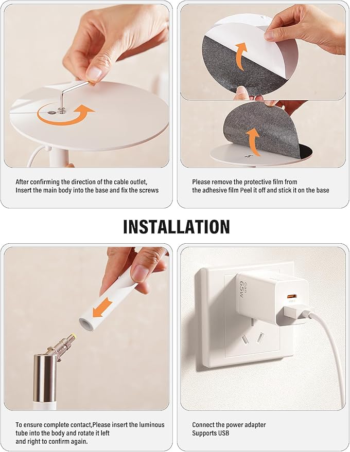 LED Desk Lamp, Home Office Eye Lamp, 3 Modes, Infinitely Adjustable Brightness, Metal, Multi-Angle Adjustment, Detachable Desk Lamp with USB (White)
