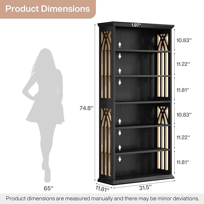Tribesigns 6-Tier Bookshelf, 75-Inch Tall Bookcase, Large Bookshelves and Bookcases Freestanding Display Shelves, Wood Book Shelf for Living Room, Home Office, Bedroom, Black