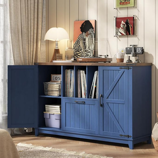 Lateral File Cabinet with Drawer, Farmhouse File Cabinet for Letter/a4/Legal Size Hanging Files, Large Wood File Storage Cabinets Printer Stand for Home Office Cabinets, Navy Blue