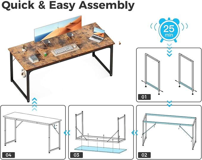 ODK 63 Inches Large Computer Desk for Home Office, Modern Desk for Small Spaces, Writing Desk with Headphone Hooks, Vintage