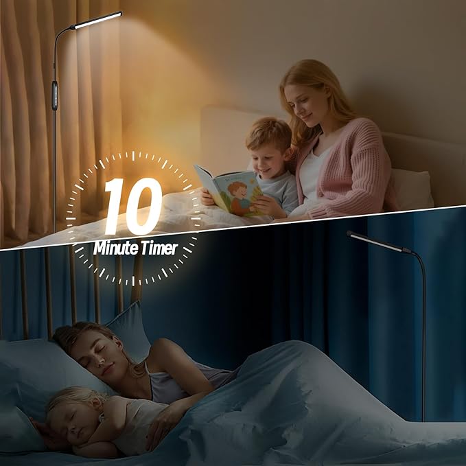 15W LED Floor Lamp with Stepless Adjustable 3000K-6000K Colors and Dimmer, LEDs Lash Lamp Tattoo Light Makeup Light, 360° Gooseneck Standing Light for Living Room, Bedroom, Office (Remote & Touch)
