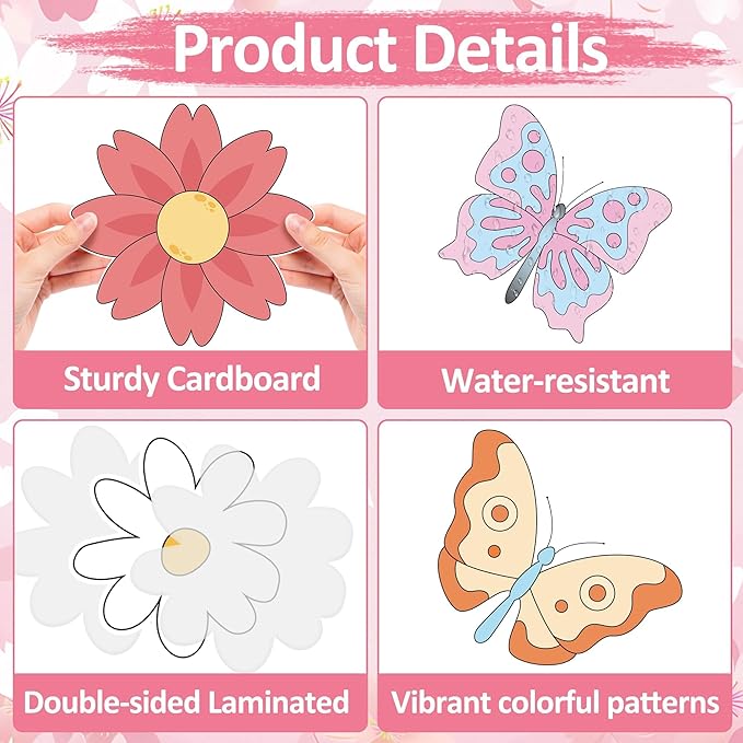 Spring Bulletin Board Set Spring Butterfly Classroom Decoration Set Butterfly & Flowers Cutouts Colorful Floral Decor for School Teacher Classroom Nursery Chalkboard Spring Door Wall Decor