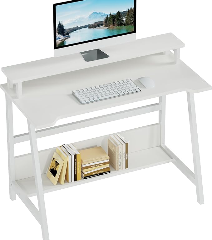 ALISENED 31.5 Inch Small Office Desk with Storage, Small Desk for Small Spaces, Compact Home Office Desk, Mini Study Desk for Bedroom, White