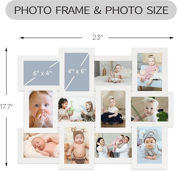 HELLO LAURA Collage Picture Frames - 12 Opening Photos Display Picture Frame Collage for Wall Hanging Photo Frame for Friends Family Gifts Home Living Room Wall Decor