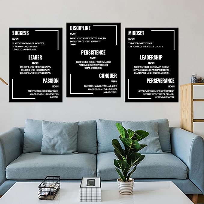 3 Panel Inspirational Canvas Perseverance Discipline Wall Art Motivational Poster Painting Quote Modern Inspiring Office Decor Artwork for Home Living Room Gym School Ready to Hang [60''Wx 28''H]