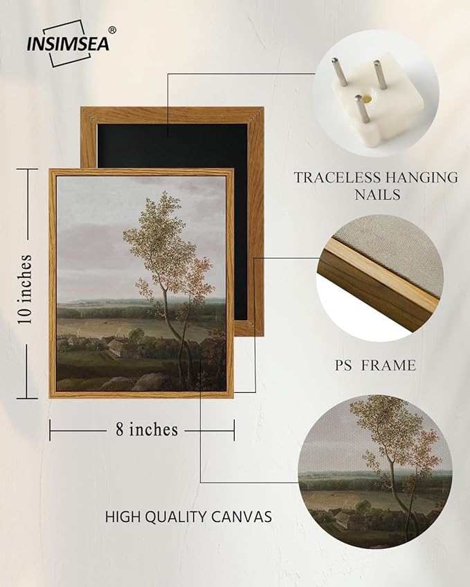 InSimSea Framed Canvas Prints Art Vintage Decor, Home Farmhouse Decor View of the Country Paintings for Wall Decorations, Rustic Bedroom Bathroom Wall Art, 8"x10"