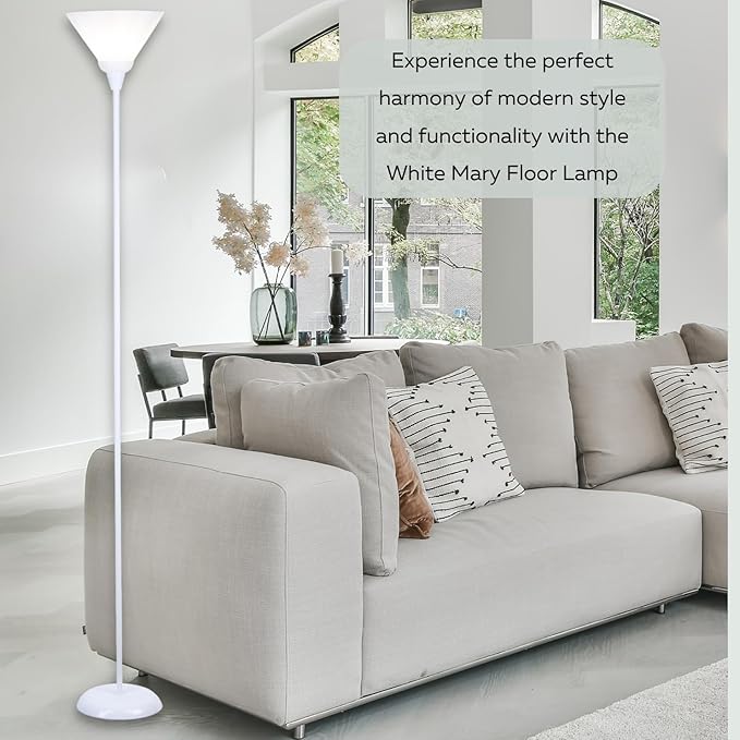 LIGHTACCENTS White Torchiere Floor Lamp - Floor Lamps for Living Room, Bedroom Standing Lamp, Modern Living Room Decor, 70-Inch Pole Light with Opal White Cone Shade - Stylish Tall Lamp