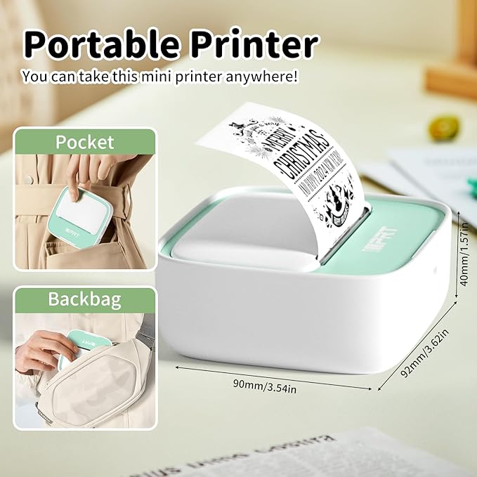 iDPRT Sticker Printer Portable Mini Printer, Bluetooth Thermal Inkless Sticker Maker Machine with 1 Roll Sticker Paper, Compatible with Smartphone, for Study Notes, Pictures, DIY, Label, Gift