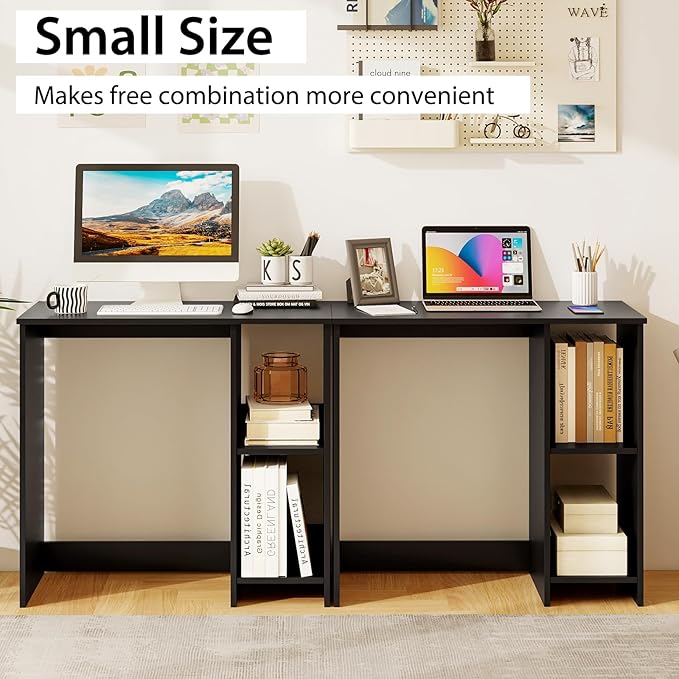 Tangkula Small Desk with Shelves, Compact Desk for Small Space, Study Writing Table with 2 Tier Shelves, Modern Simple Style Laptop PC Table (Black)