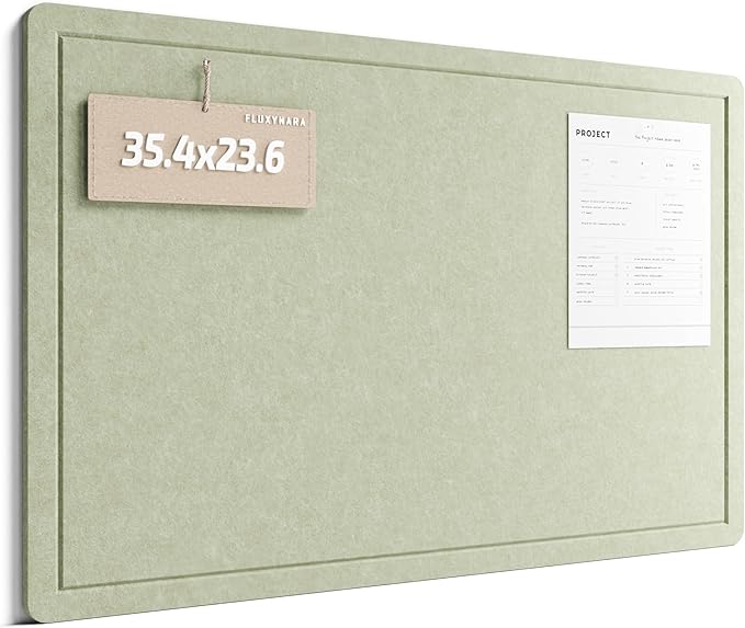 Fluxynara Bulletin Board,35.4" x 23.6" Cork Board Alternative with 12 Safe Removable Adhesive Tabs, Foldable Felt Pin Board for Home Office, Classroom, Bedroom,Entryway for Walls— Sage