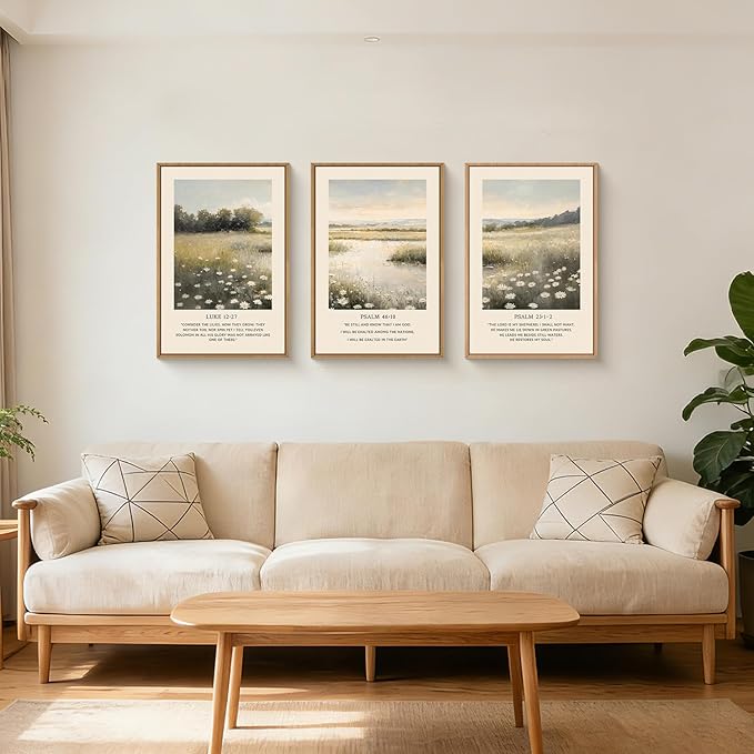 Large Christian Scripture Framed Canvas Wall Art,Vintage Bible Verse Wall Decor,Jesus Religious Art Prints,Nature Floral Landscape Artwork for Living Room,Bedroom,Church -24"x36"x3