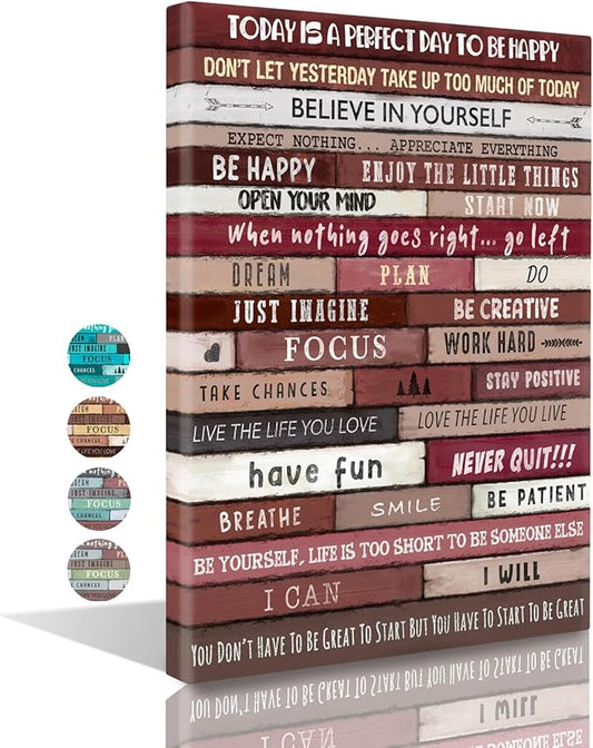 Inspirational Wall Art Framed Canvas 12 x 16 in (Cherry) - Motivational Positive Quotes Rustic Wall Arts Decor for Home Office Bathroom Bedroom Kitchen Classroom Gym