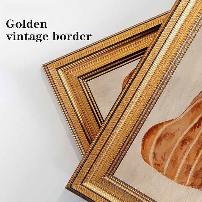 Gold Framed Wall Art Vintage Canvas Wall Art Japandi Pumpkin Fruits Artwork Prints Picture for Living Room Bedroom Farmhouse Bathroom Office Decor, 8x10