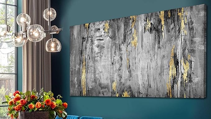 Kureful Large Abstract Canvas Wall Art Black and Grey Artwork 29"x58" Large Painting Canvas Wall Art for Living Room Wall Office Decor