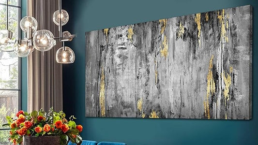 Kureful Large Abstract Canvas Wall Art Black and Grey Artwork 29"x58" Large Painting Canvas Wall Art for Living Room Wall Office Decor