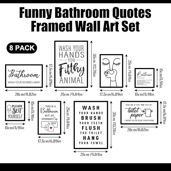 Faccito 8 Set Bathroom Wall Decor Funny Quotes Bathroom Wall Art Interesting Bad Smell Humorous Toilet Wooden Decoration Black and White Funny Art Signs for Washroom