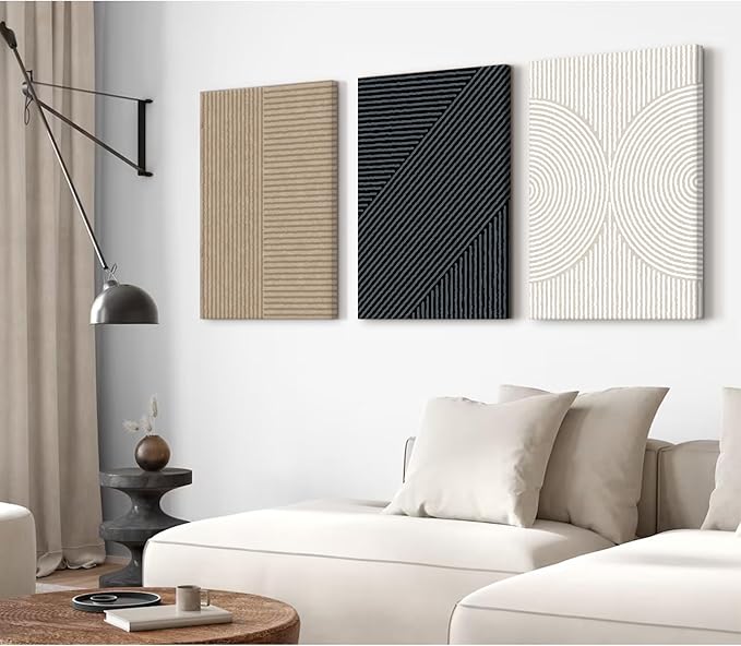 Modern Abstract Pictures Wall Art Boho Neutral Canvas Wall Art Minimalist Line Wall Decor Beige Black Brown Artwork Abstract Modern Painting Prints for Living Room Bedroom 16x24x3 Inch Wrapped Canvas