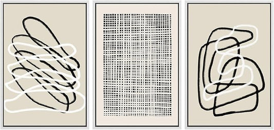 SIGNWIN Framed Canvas Print Wall Art Set Grunge Watercolor Paint Strokes Abstract Shapes Cozy Neutral Modern Art Decorative Boho Relax/Zen Nordic for Living Room, Bedroom, Office - 16"x24"x3 White