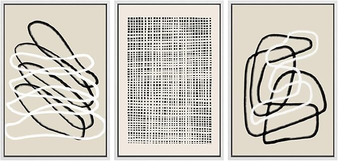 SIGNWIN Framed Canvas Print Wall Art Set Grunge Watercolor Paint Strokes Abstract Shapes Cozy Neutral Modern Art Decorative Boho Relax/Zen Nordic for Living Room, Bedroom, Office - 24"x36"x3 White