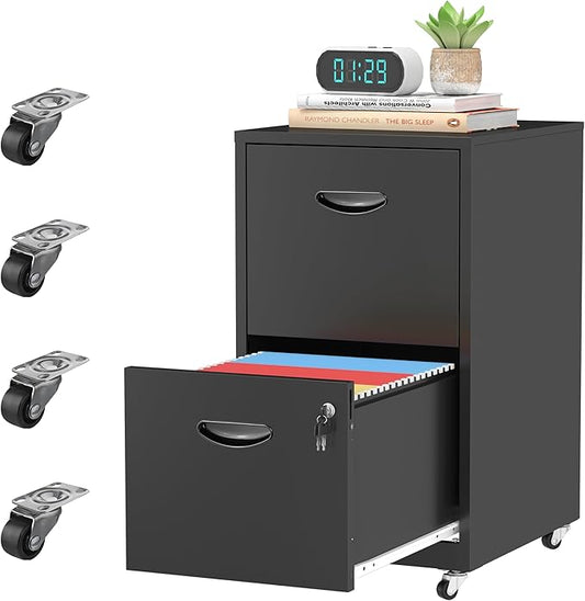 2 Drawer Rolling File Cabinet with Lock,Filing Cabinets for Home Office,Two Drawer File Cabinet, Mobile Under Desk File Cabinets, Printer Stand with Wheels Fit Letter/A4,Assembly Required