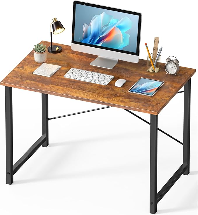 OLIXIS 40 Inch Computer Home Office Desk for Small Spaces, Writing Work Study Student Bedroom Table with Metal Frame, Modern Rust
