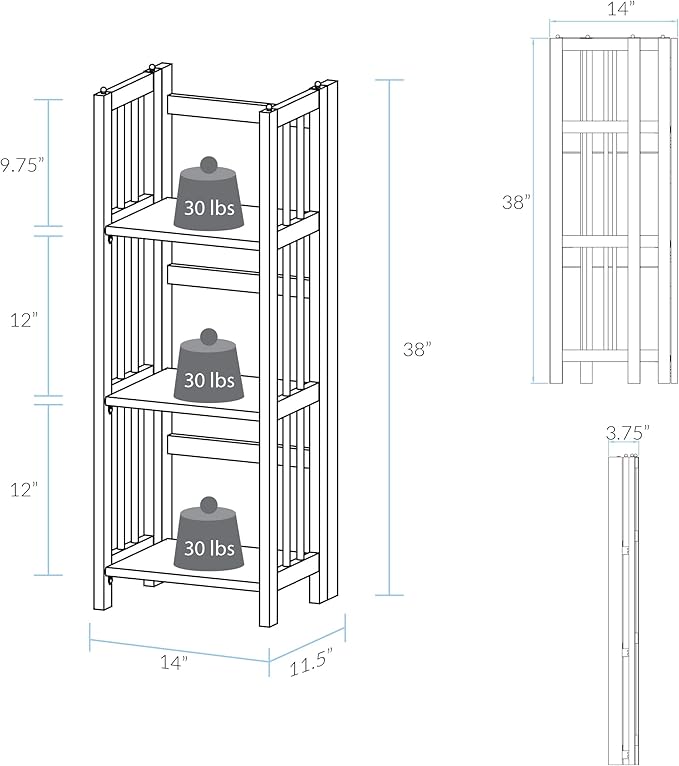 Casual Home 3-Shelf Folding Bookcase, 14" Wide, White