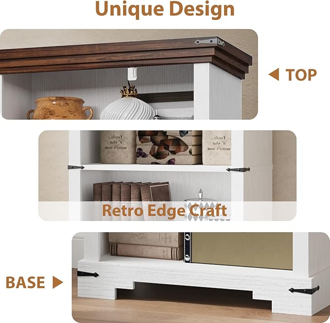6-Tier Farmhouse Bookshelf, 73 inch Tall Book Shelf with Unique Design & 2 Adjustable Shelves, Wooden Bookshelf for Study Room, Living Room, Kitchen, Bedroom (White)