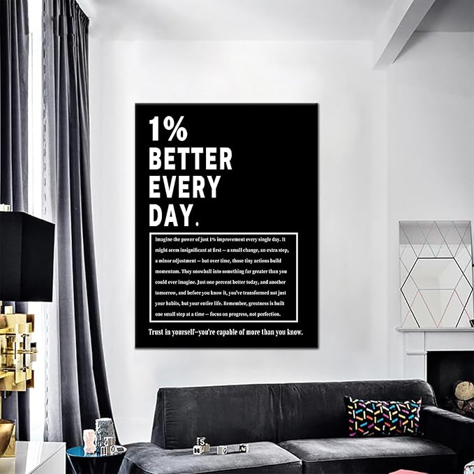 Inspirational Wall Art 1% Better Every Day Picture Poster Motivational Entrepreneur Quotes Print Positive Affirmation Growth Mindset Office Gym Wall Decor Stretched and Framed [30''Wx 40''H]