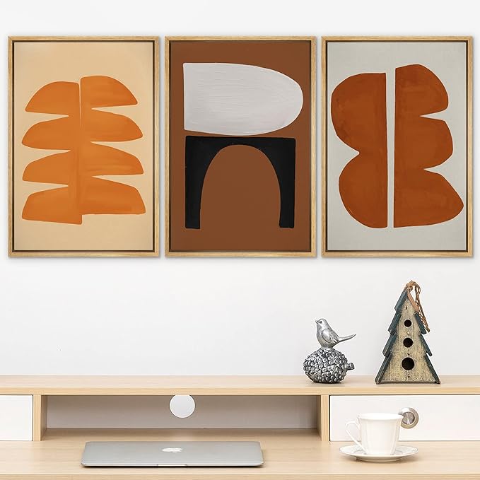 SIGNLEADER Framed Canvas Print Wall Art Set Retro Geometric Mid-Century Polygons Abstract Shapes Illustrations Minimal Decorative Bohemian Nordic for Living Room, Bedroom, Office - 24"x36"x3 NATURAL
