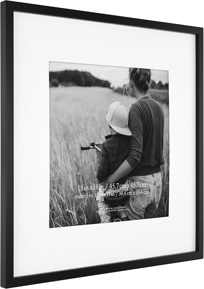 MCS East Village 18x18 Matted Square Picture Frame with 12x12 Photo Display, Black Wall Hanging Frame for Photos & Posters (2-Pack)