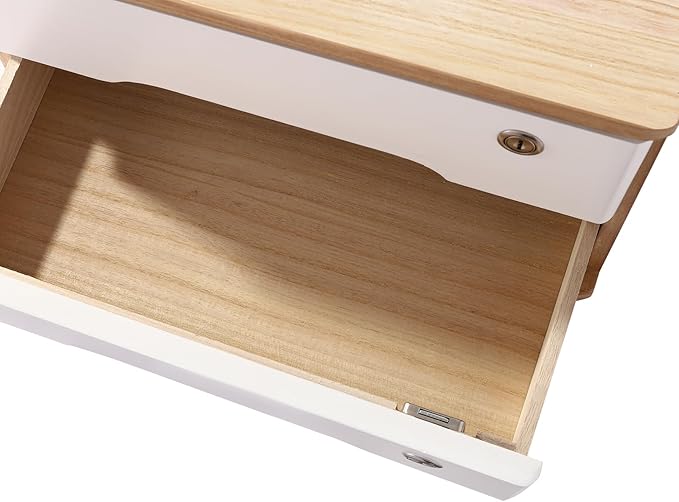 2 Drawers Wooden Desktop Storage Box,Small File Cabinet with Locks,Office Supplies A4 Filing Organizer for School,Classroom,Wood Color,White