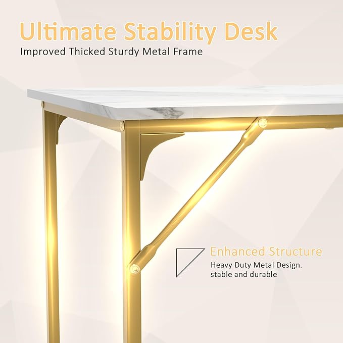 39 Inch Computer Desk with Wood Board and Metal Frame, Modern Simple Style Work Desk with Adjustable Feet, Study Gaming Desk Table for Home Office, Bedroom, Small Spaces