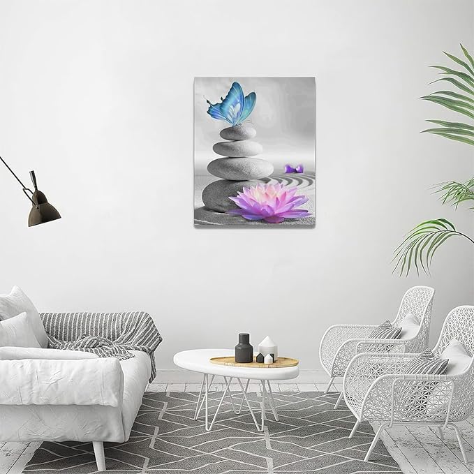 yerretin Stone Wall Art Zen Lotus Pictures Wall Decor Flower Canvas Spa Yoga Meditation Print Artwork Home Decorations for Living Room Bedroom Bathroom Office Framed 16"x20"