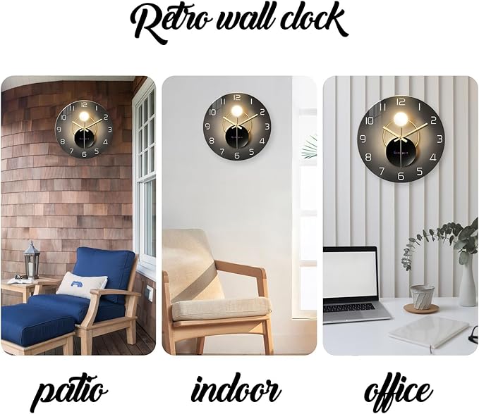 14 Inch Black and Gold Wall Clock for Living Room Decor Silent Wall Clock Non Ticking Glass Wall Clocks Battery Operated