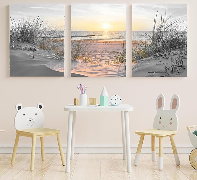Yxbhhym Living Room Wall Art Black and White Bathroom Wall Decor Beach Picture Coastal Sunset Prints Ocean Postes Seascape Artwork Sea Scene Painting Modern for Bedroom Office Decorations