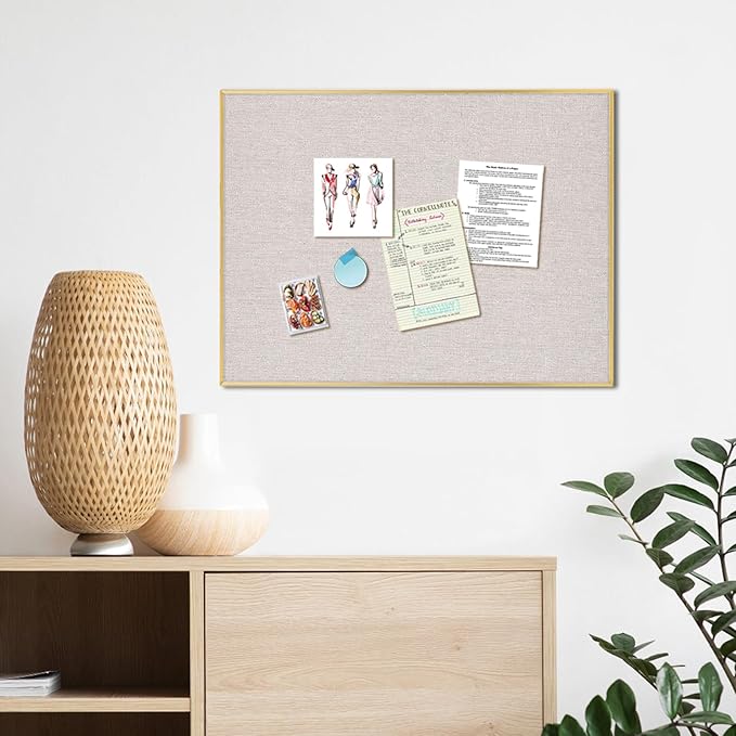 Bulletin Board with Golden Aluminum Frame, Oatmeal White Fabric Cork Board for Walls, 29.5x19.7 inches Pin Board with Push Pins for Office Home(G-AL,Fabric,5075)