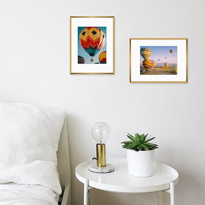 Golden State Art, Gallery Wall Frame Set of 6 - Bronze 12x16 Aluminum Photo Frames with Mat for 8.5x11 Pictures - 12 x 16 inch Metal Frame with Real Glass Cover - Elegant Home or Office Decor