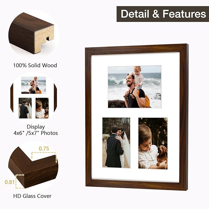 Golden State Art 11x14 Brown Wood Picture Frame - White Mat for 5x7 and 4x6 Photos - Real Glass, Sawtooth Hanger, Swivel Tabs - Wall Mounting - Great for Posters, Weddings, and Engagements