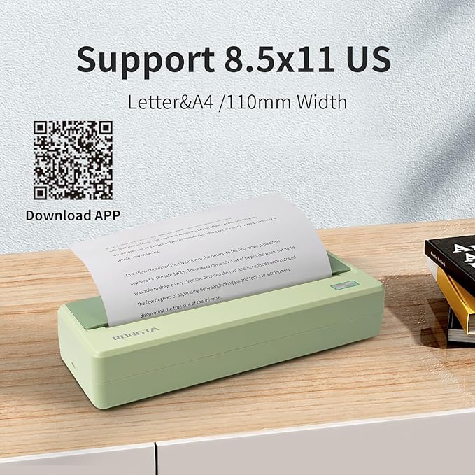 Rongta Portable Printers Wireless for Travel,Thermal Inkless Printer for School/Office/Home Use, Support 8.5x11 US Letter&A4 Thermal Paper, Compatible with Android,iOS & Laptop (Green)