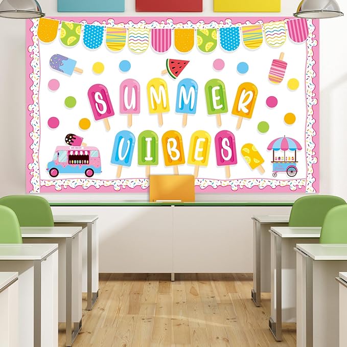Pajean Summer Bulletin Board Set Summer Classroom Decoration Paper Cutout for Back to School Class Window Wall Home Party Decor(Vibe)